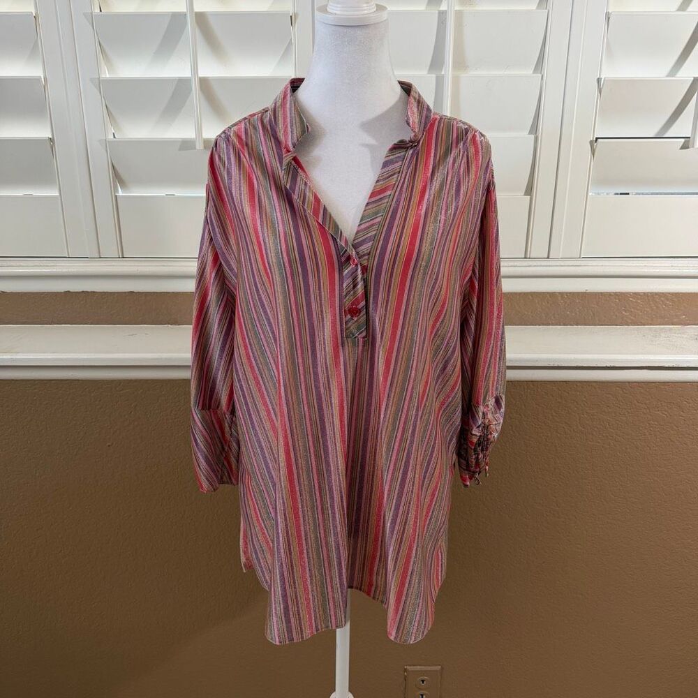 Vintage 70s Multicolored Tunic Women’s Shirt Sz XL Boho Chic Dopamine Retro Fit